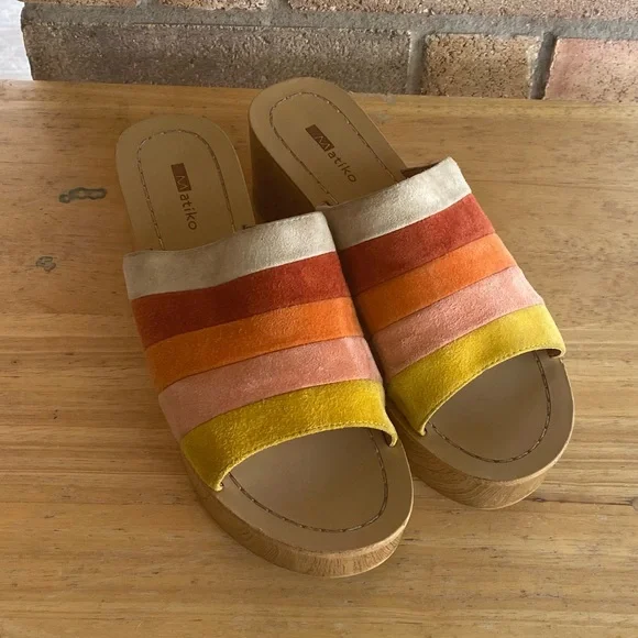 Anthropologie Matiko Womens Size 8 Wooden Mules Multicolor Slide Clog Sandals - Picture 4 of 13